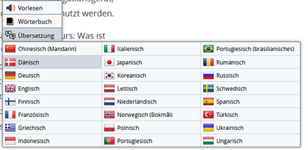 Bild der Sprachenauswahl in Readspeaker