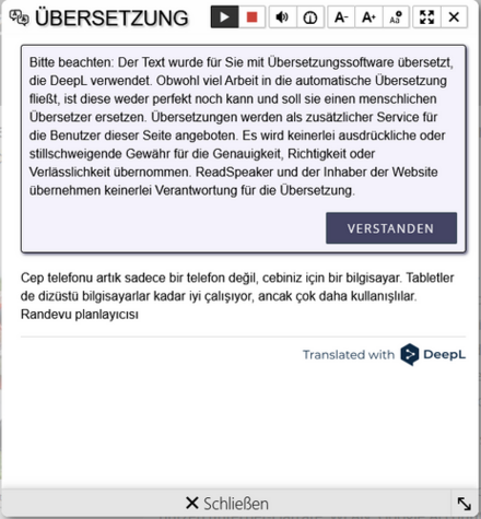 Screenshot von Readspeaker