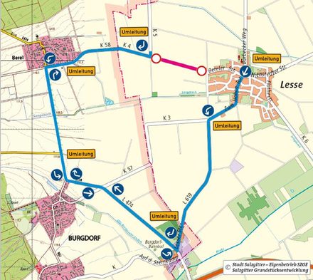 Grafik der Umleitung zur Sperrung der Kreisstraße 4