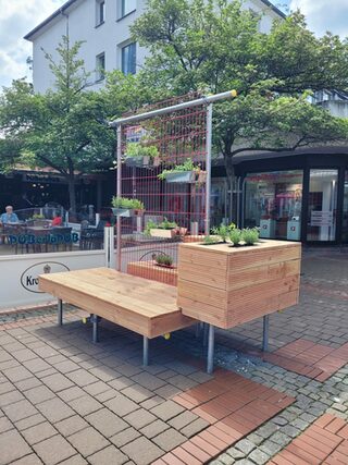 Das Bild zeigt ein in der Chemnitzer Straße aufgebautes Kräuterbeet.