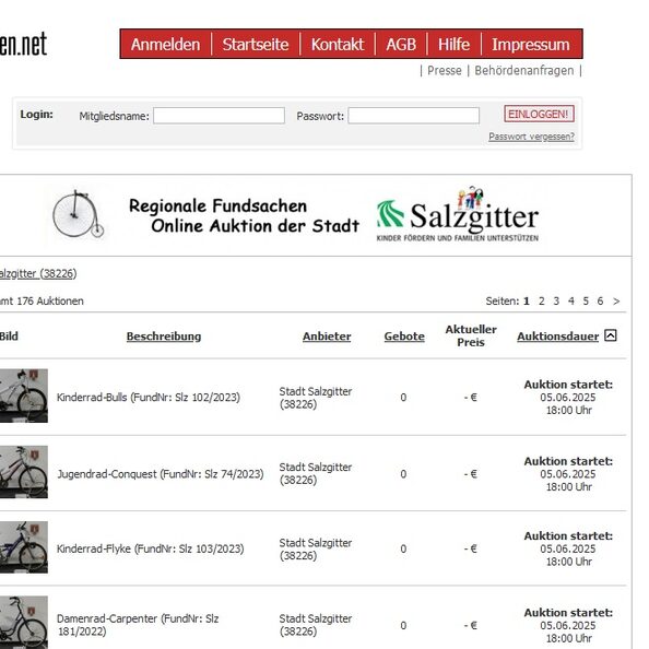 Bildschirmdruck von sonderauktionen.net.
